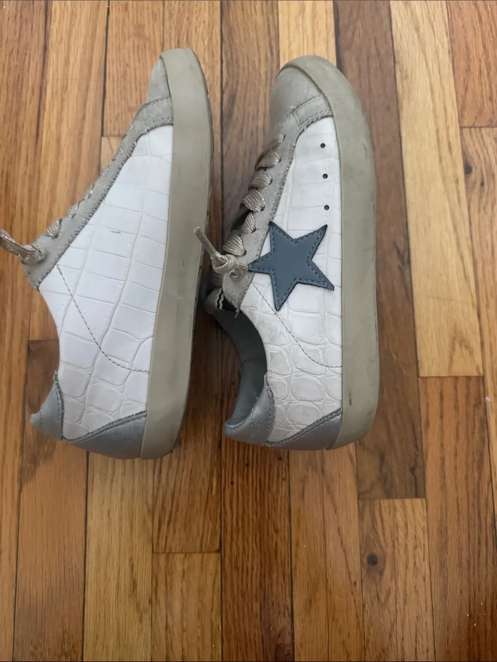 ShuShop Beige Suede Sneakers with Black Star Detail